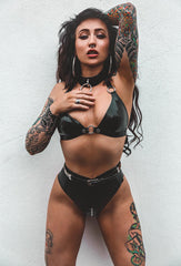 Zipper High Waist Thong EU - Black & Gold -Ready to Ship