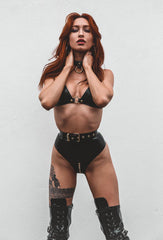 Zipper High Waist Thong EU - Black & Gold -Ready to Ship