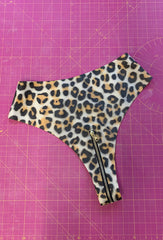 Leopard Zipper High Waist Thong