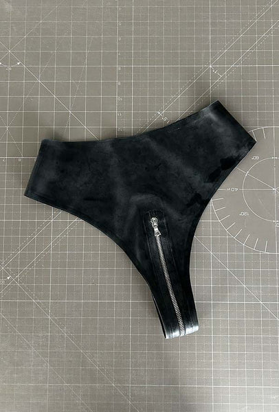 Zipper High Waist Thong - Various Sizes - Black & Silver - SAMPLE SALE