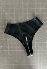 Zipper High Waist Thong - Various Sizes - Black & Silver - SAMPLE SALE