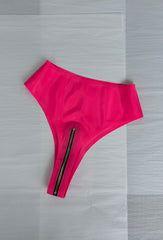 Zipper High Waist Thong -  Vibrant Magenta and Black + Gold XS - Sample Sale