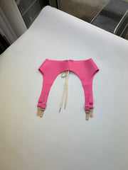 Lace Up Suspender Belt - XS - Bubblegum / Silver