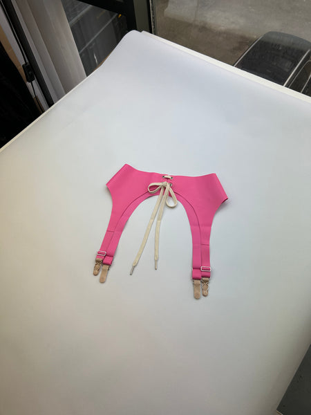 Lace Up Suspender Belt - XS - Bubblegum / Silver