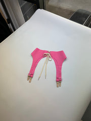Lace Up Suspender Belt - XS - Bubblegum / Silver