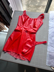 Round Neck Minidress and V Thong Set - Semi-Trans Red - SAMPLE SALE