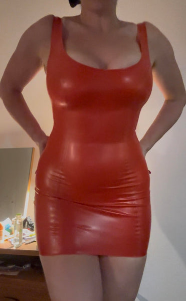 Round Neck Minidress and V Thong Set - Semi-Trans Red - SAMPLE SALE