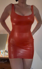 Round Neck Minidress and V Thong Set - Semi-Trans Red - SAMPLE SALE