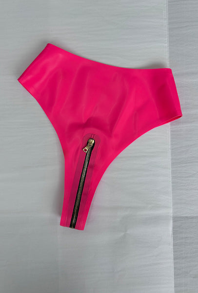 Zipper High Waist Thong -  Vibrant Magenta and Black + Gold XS - Sample Sale