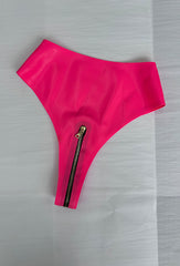 Zipper High Waist Thong -  Vibrant Magenta and Black + Gold XS - Sample Sale