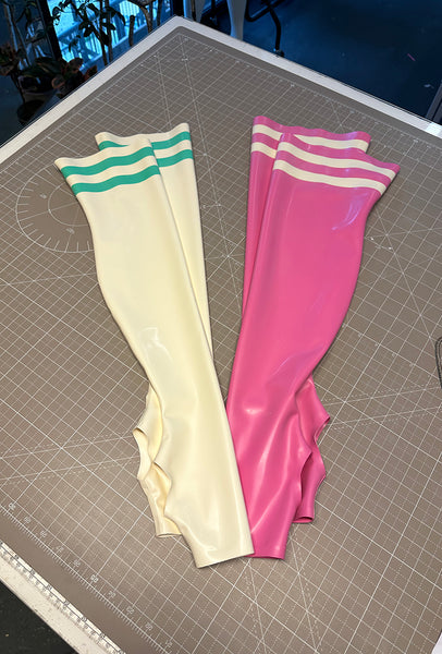Over the Knee Stirrup Sport Socks - Bubblegum Pink & White - L - Sample Sale
