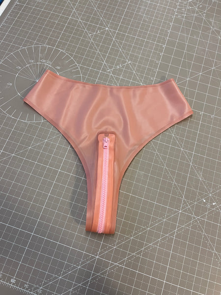 Zipper High Waist Thong -  Semi-Translucent Pink - M - Sample Sale