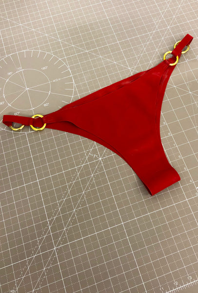 Double O Ring Bikini Bottoms Red + Gold - XXL - Sample Sale