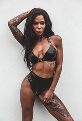 Zipper High Waist Thong - Various Sizes - Black & Silver - SAMPLE SALE