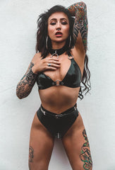 Zipper High Waist Thong - Various Sizes - Black & Silver - SAMPLE SALE