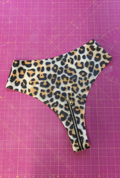 Leopard Zipper High Waist Thong