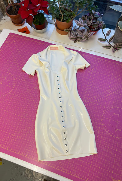Clinical Mini Dress - White & Silver - S - Ready to Ship!